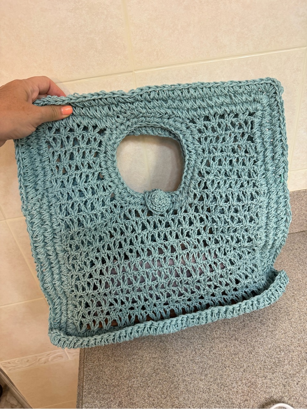 Raffia Square Tote in Light Teal